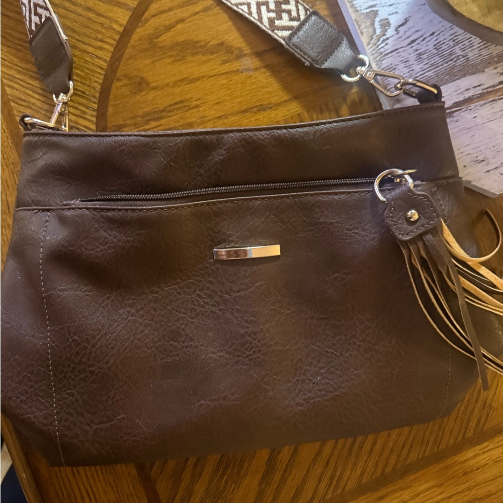 Elegant Dark Brown Crossbody Bag with Tassel